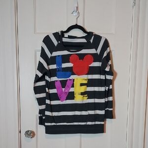 DisneyLand Paris Mickey Mouse Love Striped Long Sleeve Hoodie M